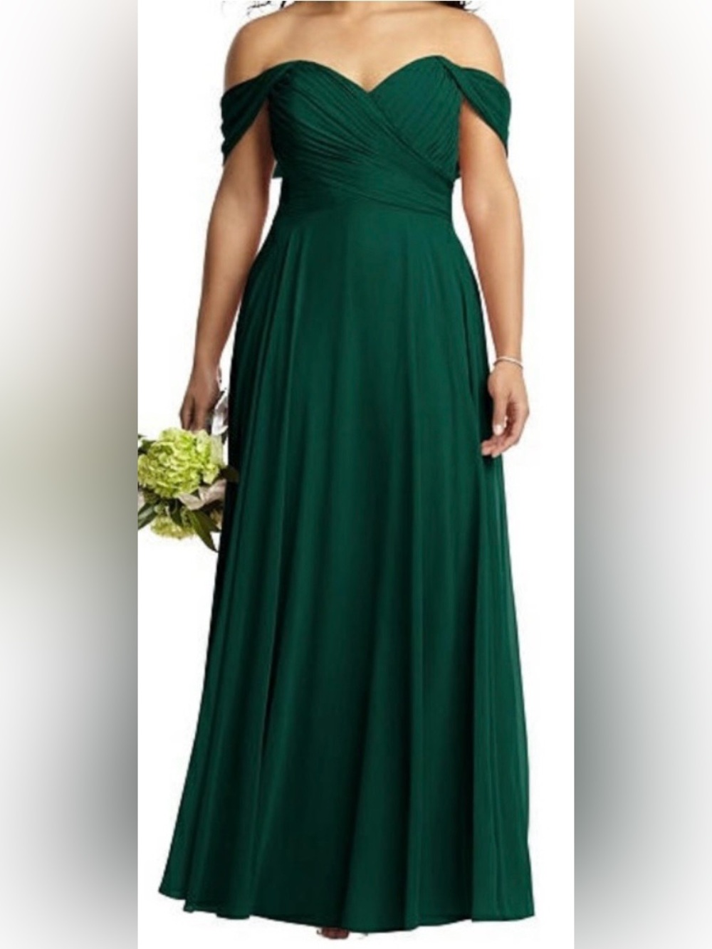 DESSY COLLECTION Off-the-Shoulder Draped Chiffon Maxi Dress Hunter 14 NEW 2970